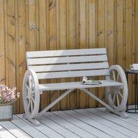 OUTSUNNY 2 Seater Garden Bench w/ Wooden Cart Wagon Wheel Rustic High Back in Grey