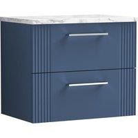 Balterley 2 Drawer Wall Hung Vanity Unit Marble Laminate Worktop, Blue 600mm