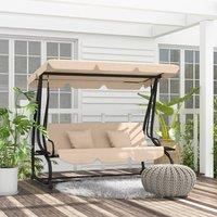 OUTSUNNY 2-in-1 Garden Swing Chair for 3 Person w/ Adjustable Canopy Light Brown