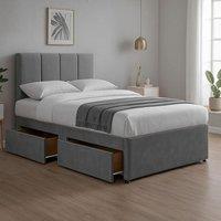 Bed Time UK Plush Divan Bed with Mattress 20 Vertical Line Headboard 2 Drawers in Grey | Size: King