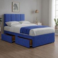 Bed Time UK Plush Divan Bed with Mattress 20 Vertical Line Headboard 2 Drawers in Blue | Size: King