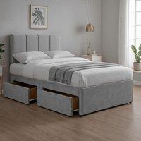 Bed Time UK Plush Divan Bed with Mattress 20 Vertical Line Headboard 2 Drawers in Silver | Size: King