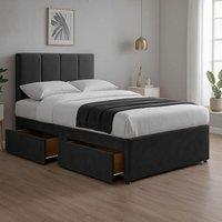 Bed Time UK Plush Divan Bed with Mattress 20 Vertical Line Headboard 2 Drawers in Black | Size: King