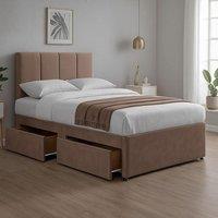Bed Time UK Plush Divan Bed with Mattress 20 Vertical Line Headboard 2 Drawers in Light Sand | Size: King