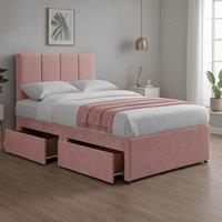 Bed Time UK Plush Divan Bed with Mattress 20 Vertical Line Headboard 2 Drawers in Pink | Size: King