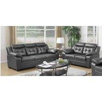 SquareBoxx Jupiter 3 + 2 Sofa Set Tufted Black Button in Grey