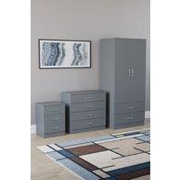 Home Discount Vida Designs Riano 3Pc Bedroom Set - 3 Drawer Bedside & 4 Drawer Chest in Grey