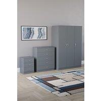 Home Discount Riano 3Pc Bedroom Set - 3 Drawer Bedside, 5 Drawer Chest & Wardrobe in Grey