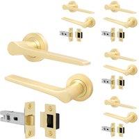 AFIT Brass Door Handle Latch Set Satin Brass Door Handle, Latch 5 Pack in Gold | Size: 150mm x 150mm