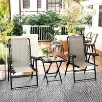 OUTSUNNY 3 Pieces Folding Garden Bistro Set with Cup Holders, Cream White
