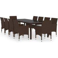 Berkfield Home 11 Piece Garden Dining Set Poly Rattan Brown