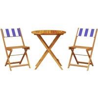 Berkfield Home 3 Piece Bistro Set Blue & White Fabric & Solid Wood