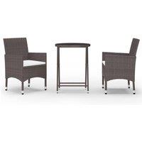 Berkfield Home 3 Piece Garden Bistro Set Poly Rattan & Tempered Glass Brown