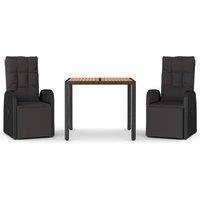 Berkfield Home 3 Piece Garden Dining Set Black Poly Rattan&Solid Wood Acacia