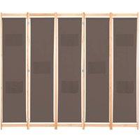 Berkfield Home 5-Panel Room Divider Brown 200x170x4 cm Fabric | Size: 200 x 170 x 4 cm