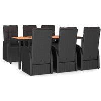 Berkfield Home 7 Piece Garden Dining Set Black Poly Rattan&Solid Wood Acacia