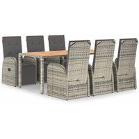 Berkfield Home 7 Piece Garden Dining Set Grey Poly Rattan&Solid Wood Acacia