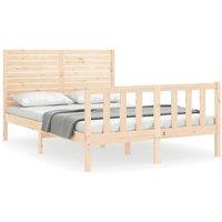 Berkfield Home Bed Frame with Headboard Double Solid Wood in Natural