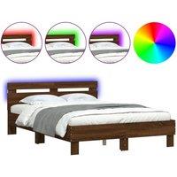 Berkfield Home Bed Frame with LED without Mattress Brown Oak 135x190 cm Double