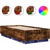 Berkfield Home Bed Frame with LED without Mattress Smoked Oak 100x200 cm in Brown