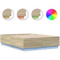 Berkfield Home Bed Frame with LED without Mattress Sonoma Oak 135x190 cm Double in Light Tan