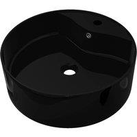 Berkfield Home Ceramic Bathroom Sink Basin Faucet/Overflow Hole Black Round