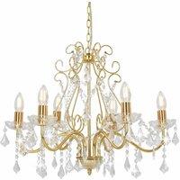 Berkfield Home Chandelier with Crystal Beads Golden Round 6 x E14 in Gold