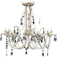Berkfield Home Crystal Pendant Ceiling Lamp Chandelier Elegant 5 Bulb Sockets in White