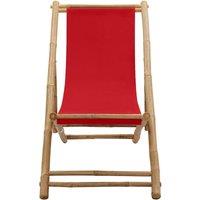 Berkfield Home Deck Chair Bamboo & Canvas Red