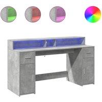 Berkfield Home Desk with LED Lights Concrete Grey 160x55x91 cm Engineered Wood | Size: 160 x 55 x 91 cm
