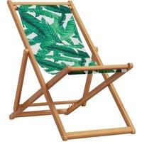 Berkfield Home Folding Beach Chair Leaf Pattern Solid Wood Eucalyptus & Fabric in Green