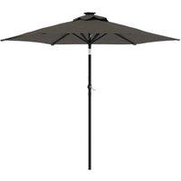 Berkfield Home Garden Parasol with LEDs & Steel Pole Anthracite 225x225x212cm in Dark Grey | Size: 225 x 225 x 212 cm