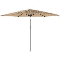 Berkfield Home Garden Parasol with LEDs & Steel Pole Brown 288x288x225 cm in Tan | Size: 288 x 288 x 225 cm