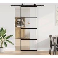 Berkfield Home Sliding Door with Hardware Set 76x205 cm ESG Glass&Aluminium in Black