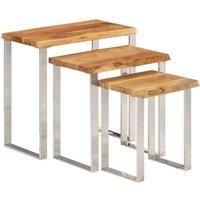 Berkfield Home Nesting Tables 3 pcs with Live Edge Solid Wood Acacia in Brown