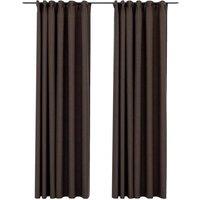 Berkfield Home Linen-Look Blackout Curtains with Hooks 2 pcs Taupe 140x225 cm in Dark Brown