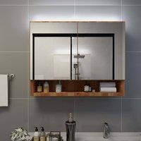 Berkfield Home LED Bathroom Mirror Cabinet Oak 80x15x60 cm MDF in Brown | Size: 80 x 15 x 60 cm