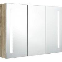 Berkfield Home LED Bathroom Mirror Cabinet 89x14x62 cm White & Oak | Size: 89 x 14 x 62 cm