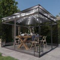 Berkfield Home Gazebo with Mosquito Net&LED String Lights 3x3x2.73m Anthracite in Charcoal