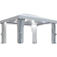 Berkfield Home Gazebo with Curtain&LED String Lights 4x3 m Cream White in Beige
