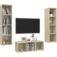 Berkfield Home Practical 3 Piece TV Cabinet Set Sonoma Oak Engineered Wood in Light Brown