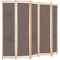 Berkfield Home Stylish 5-Panel Room Divider Brown 200x170x4 cm Fabric | Size: 200 x 170 x 4 cm
