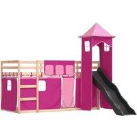 Berkfield Home Elegant Bunk Bed Frame with Slide & Curtains Pink 90x190 cm Single