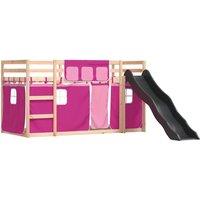 Berkfield Home Elegant Bunk Bed Frame with Slide & Curtains Pink 90x190 cm Single