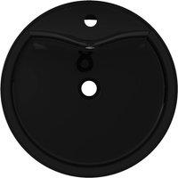 Berkfield Home Elegant Ceramic Bathroom Sink Basin Faucet/Overflow Hole Black Round