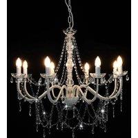 Berkfield Home Beautiful Chandelier with Beads White 8 x E14 Bulbs