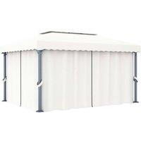 Berkfield Home Gazebo with Curtain&LED String Lights 4x3 m Cream White in Beige