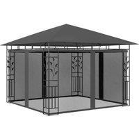 Berkfield Home Gazebo with Mosquito Net&LED String Lights 3x3x2.73m Anthracite in Charcoal