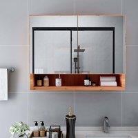 Berkfield Home LED Bathroom Mirror Cabinet Oak 80x15x60 cm MDF in Brown | Size: 80 x 15 x 60 cm