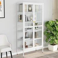 Berkfield Home Display Cabinet White 90x40x180 cm Steel & Tempered Glass | Size: 90 x 40 x 180 cm